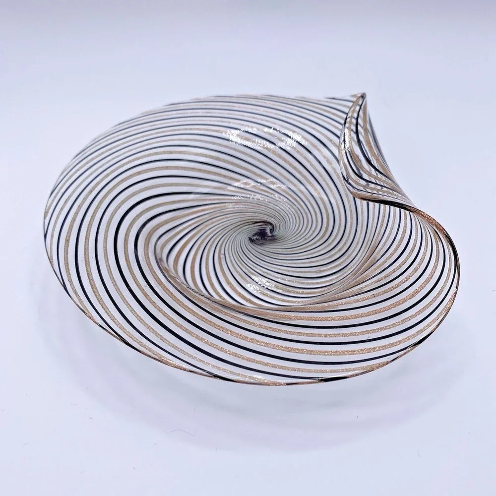 Murano Glass Handkerchief Bowl Gold Black Swirl Dino Martens Aureliano Toso